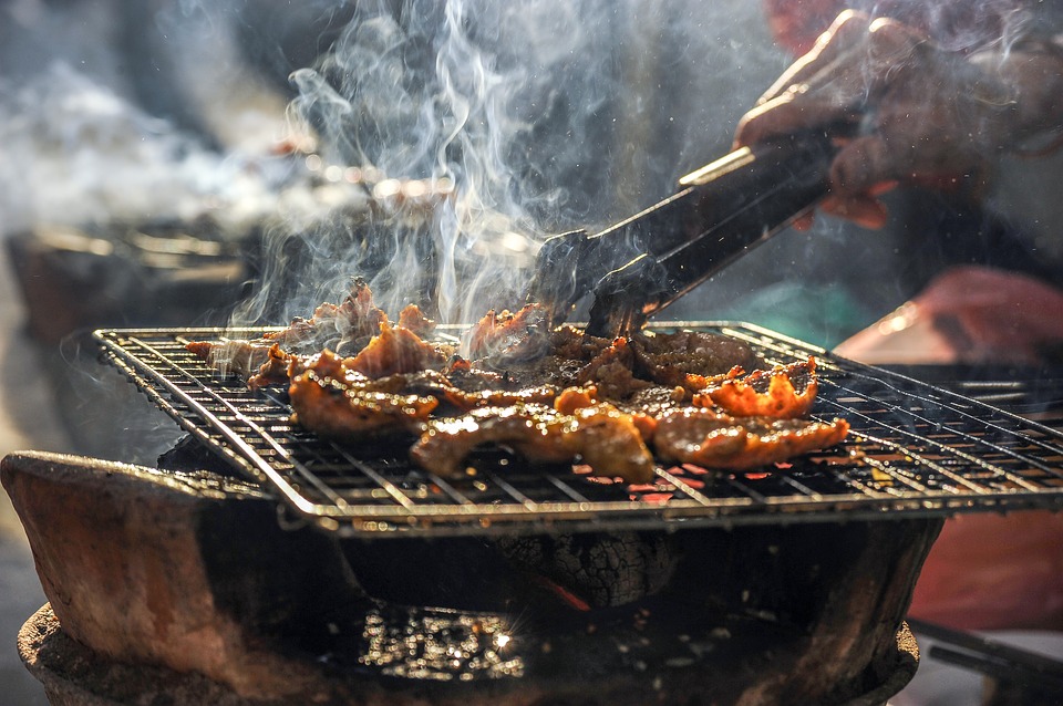 Meat on a barbecue.